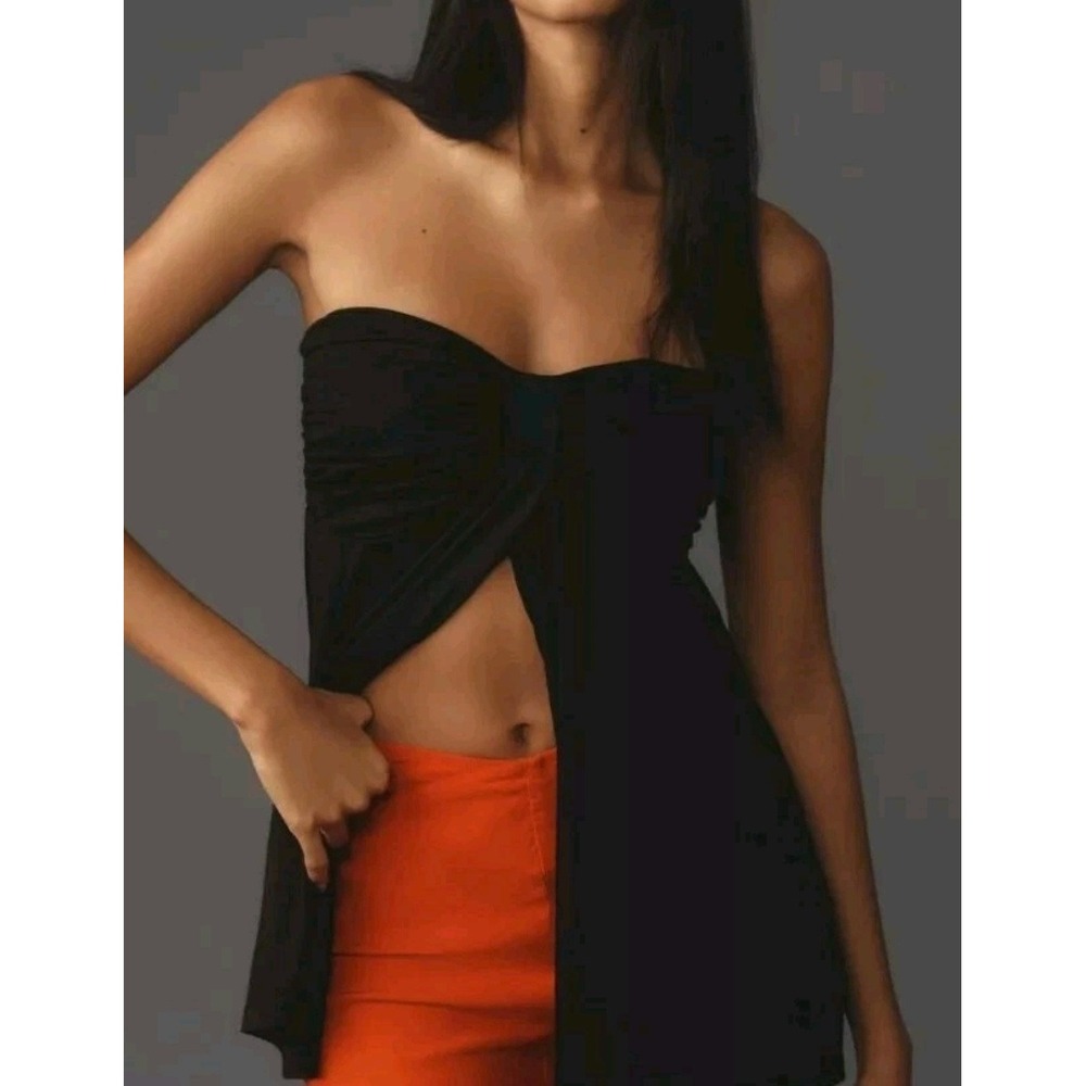 Anthropologie Strapless Sweetheart Smocked Back Draped Top Black NWT Large Boho